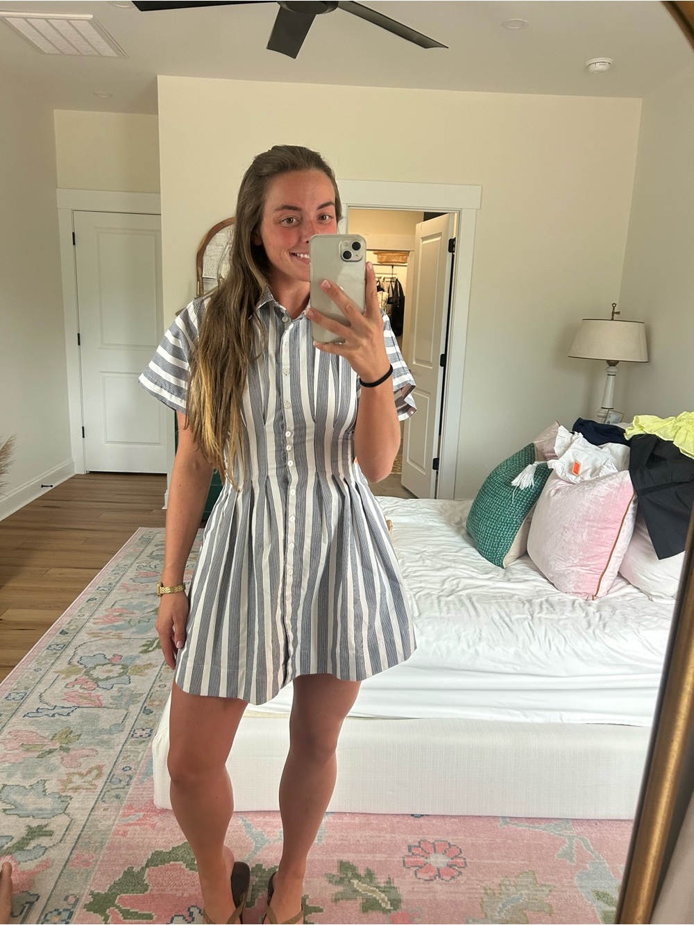 Anthropologie Blue and White Striped Shirt Dress